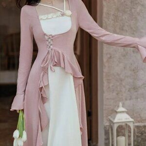 Pale Pinkish Purple Floral Asymmetrical Dress